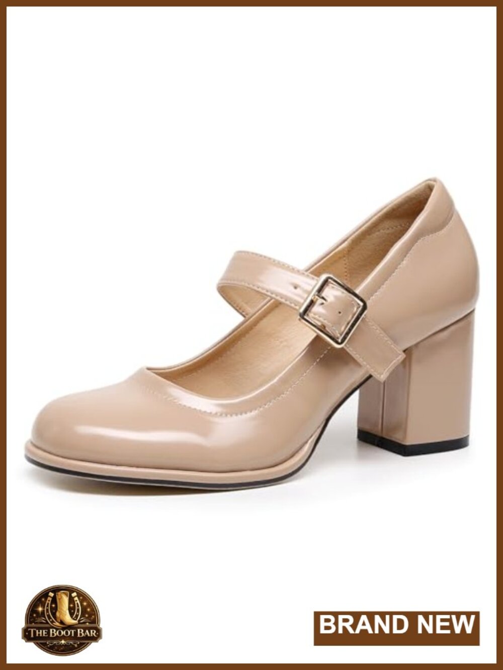 Women's Mary Jane Pumps with Chunky Heel Adjustable Buckle Strap